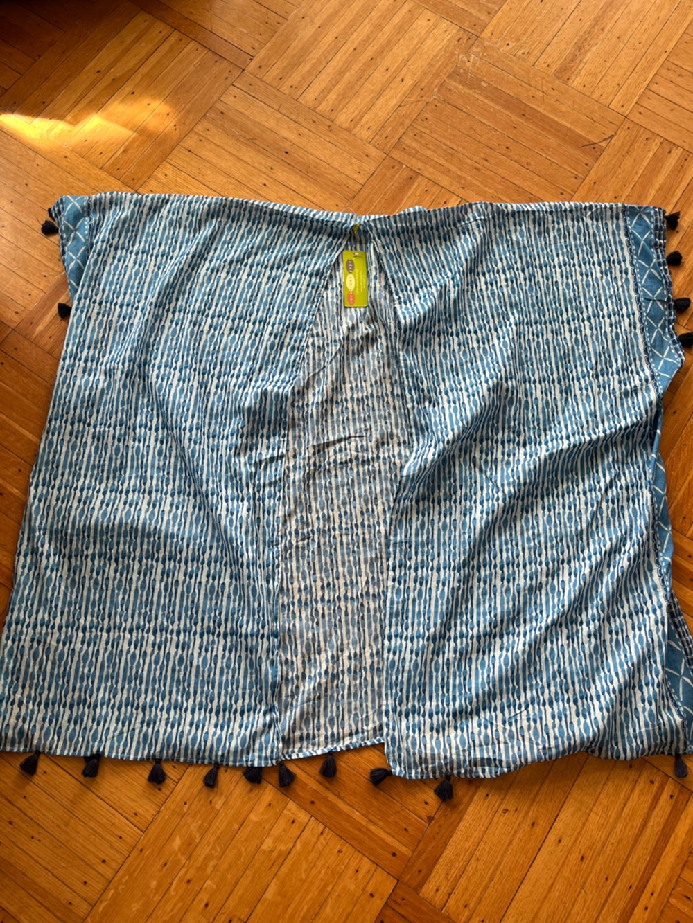 Rock Flower Paper  • NWT Cotton Voile Blue Patterned Poncho with tassel trim